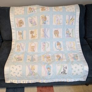 Vintage Precious Moments Baby Crib Quilt Alphabet ABCs Handmade 46x36